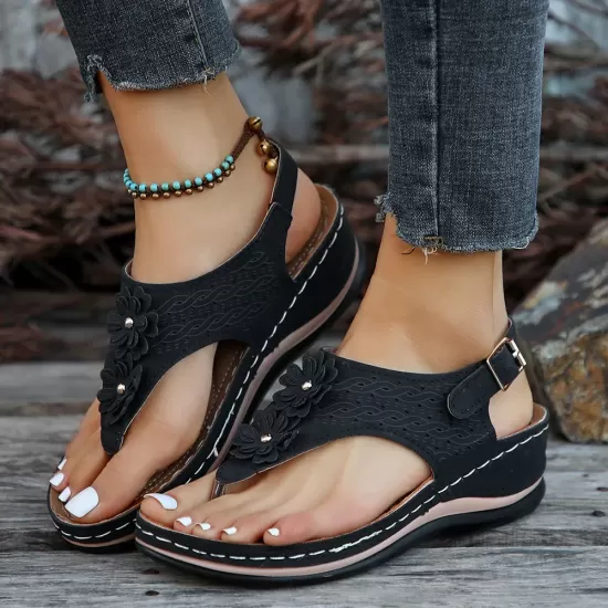 Toe Post Flower Detail Wedge Sandals Toe Post Flower Detail Wedge Sandals