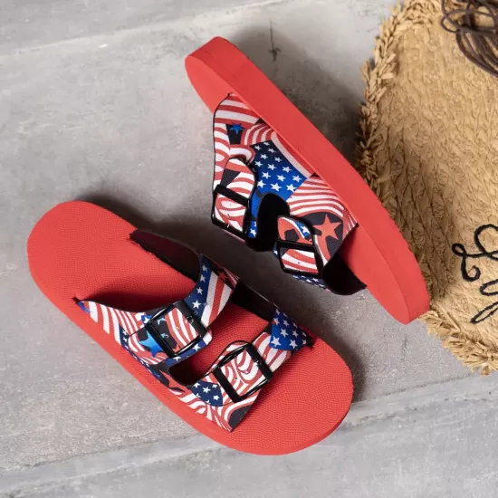 American Flag Patriotic Double Strap Sandals American Flag Patriotic Double Strap Sandals