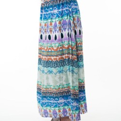 Printed Elastic Waist Band Long Skirt with Tassels in Sage Combo