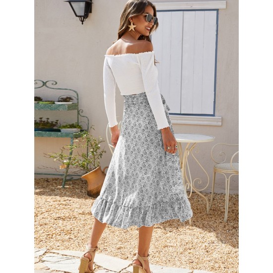 Printed Ruffled Midi Skirt (multiple color options) Printed Ruffled Midi Skirt (multiple color options)