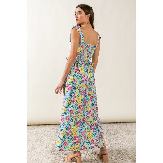 Floral Ruffle Trim Smocked Cami Dress Floral Ruffle Trim Smocked Cami Dress