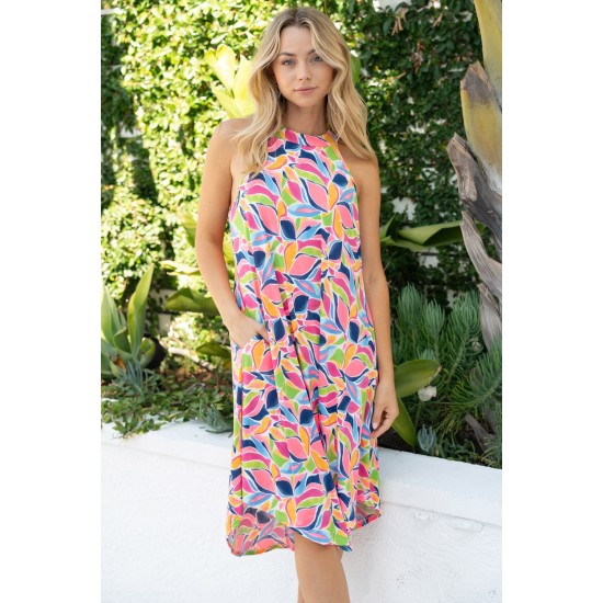 Printed Sleeveless Dress with Pockets Printed Sleeveless Dress with Pockets