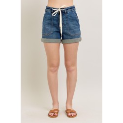 High Rise Cuff Denim Shorts