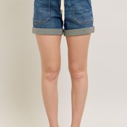 High Rise Cuff Denim Shorts