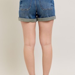 High Rise Cuff Denim Shorts