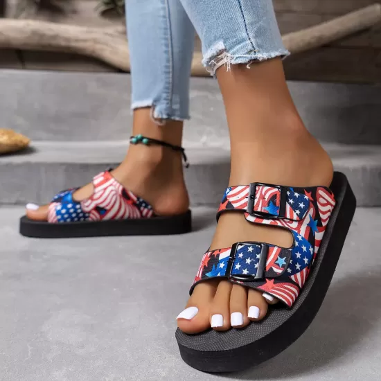 American Flag Patriotic Double Strap Sandals American Flag Patriotic Double Strap Sandals