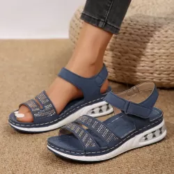 Open Toe Inlaid Rhinestone Wedge Sandals