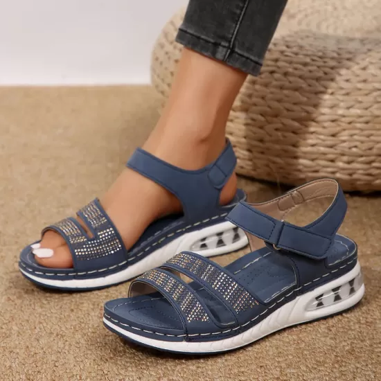 Open Toe Inlaid Rhinestone Wedge Sandals Open Toe Inlaid Rhinestone Wedge Sandals