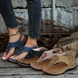 Toe Post Flower Detail Wedge Sandals