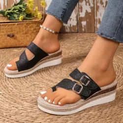 Toe Loop Wedge Sandals