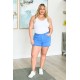 Celeste Mid Rise Shield Pocket Cutoff Shorts in Sky Blue Celeste Mid Rise Shield Pocket Cutoff Shorts in Sky Blue
