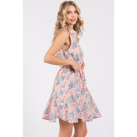 Floral Eyelet Sleeveless Mini Dress Floral Eyelet Sleeveless Mini Dress