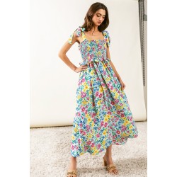 Floral Ruffle Trim Smocked Cami Dress