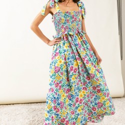 Floral Ruffle Trim Smocked Cami Dress