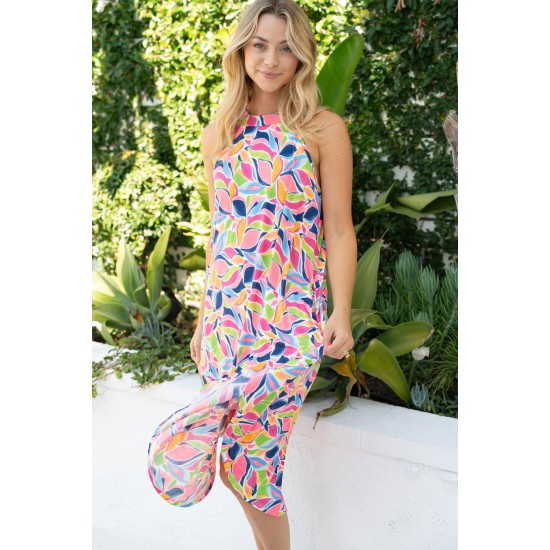 Printed Sleeveless Dress with Pockets Printed Sleeveless Dress with Pockets