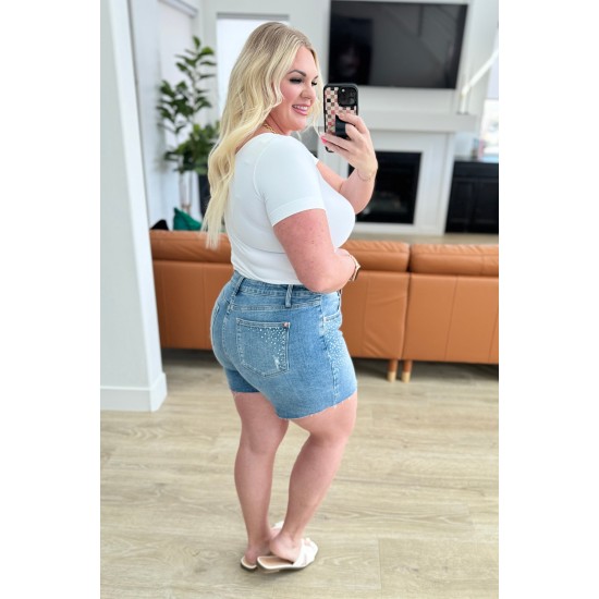 Elle High Rise Rhinestone Cutoff Shorts by Judy Blue Elle High Rise Rhinestone Cutoff Shorts by Judy Blue