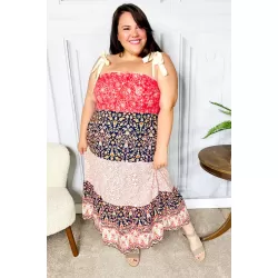 Vacay Vibes Floral Smocked Tube Top Tiered Maxi Dress in Orange