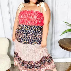 Vacay Vibes Floral Smocked Tube Top Tiered Maxi Dress in Orange
