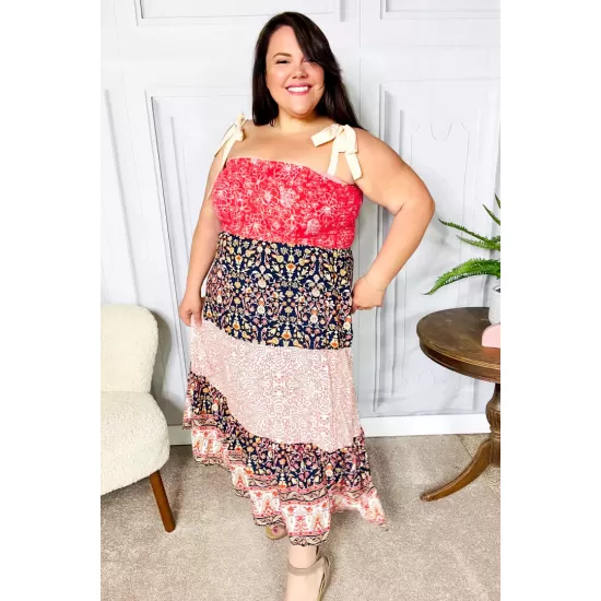 Vacay Vibes Floral Smocked Tube Top Tiered Maxi Dress in Orange Vacay Vibes Floral Smocked Tube Top Tiered Maxi Dress in Orange