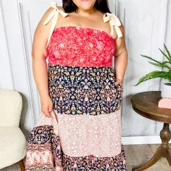 Vacay Vibes Floral Smocked Tube Top Tiered Maxi Dress in Orange