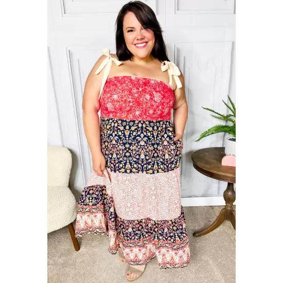 Vacay Vibes Floral Smocked Tube Top Tiered Maxi Dress in Orange Vacay Vibes Floral Smocked Tube Top Tiered Maxi Dress in Orange