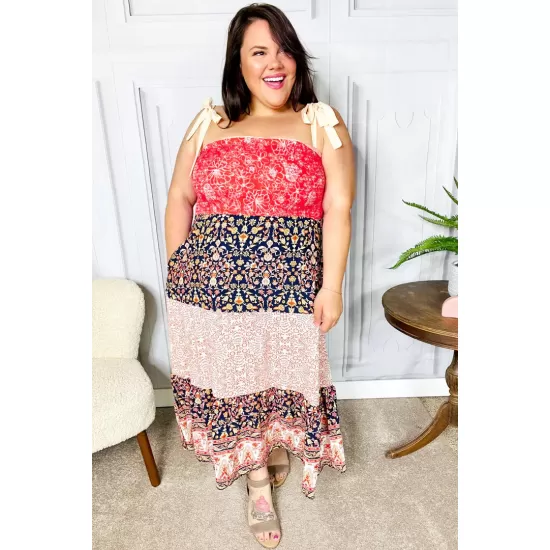 Vacay Vibes Floral Smocked Tube Top Tiered Maxi Dress in Orange Vacay Vibes Floral Smocked Tube Top Tiered Maxi Dress in Orange