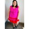 Fuchsia Ruffle V Neck Crepe Tiered Midi Dress