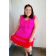 Fuchsia Ruffle V Neck Crepe Tiered Midi Dress