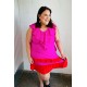 Fuchsia Ruffle V Neck Crepe Tiered Midi Dress