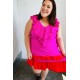 Fuchsia Ruffle V Neck Crepe Tiered Midi Dress