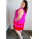 Fuchsia Ruffle V Neck Crepe Tiered Midi Dress