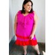 Fuchsia Ruffle V Neck Crepe Tiered Midi Dress
