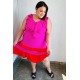 Fuchsia Ruffle V Neck Crepe Tiered Midi Dress