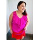 Fuchsia Ruffle V Neck Crepe Tiered Midi Dress