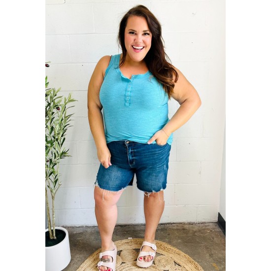 Summer Days Melange Ribbed Henley Button Down Tank in Ice Blue Summer Days Melange Ribbed Henley Button Down Tank in Ice Blue