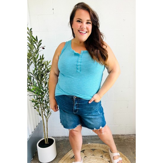 Summer Days Melange Ribbed Henley Button Down Tank in Ice Blue Summer Days Melange Ribbed Henley Button Down Tank in Ice Blue