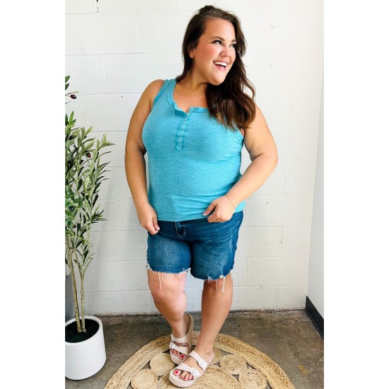 Summer Days Melange Ribbed Henley Button Down Tank in Ice Blue Summer Days Melange Ribbed Henley Button Down Tank in Ice Blue