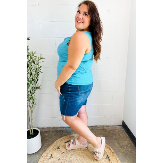 Summer Days Melange Ribbed Henley Button Down Tank in Ice Blue Summer Days Melange Ribbed Henley Button Down Tank in Ice Blue