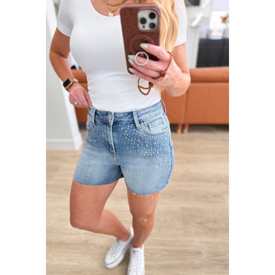Elle High Rise Rhinestone Cutoff Shorts by Judy Blue Elle High Rise Rhinestone Cutoff Shorts by Judy Blue
