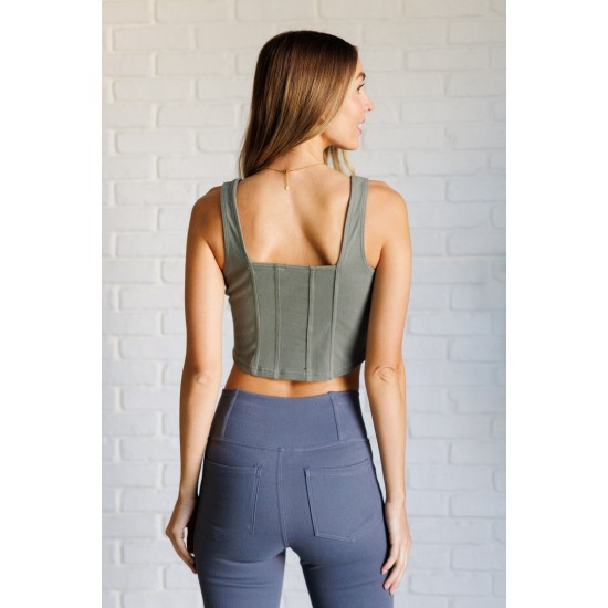It's All About the Balance Twill Square Neck Crop Top in Dusty Olive It's All About the Balance Twill Square Neck Crop Top in Dusty Olive