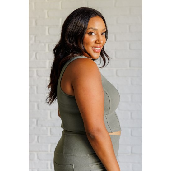 It's All About the Balance Twill Square Neck Crop Top in Dusty Olive It's All About the Balance Twill Square Neck Crop Top in Dusty Olive