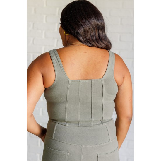 It's All About the Balance Twill Square Neck Crop Top in Dusty Olive It's All About the Balance Twill Square Neck Crop Top in Dusty Olive