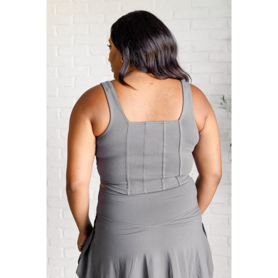 It's All About the Balance Twill Square Neck Crop Top in Titanium It's All About the Balance Twill Square Neck Crop Top in Titanium