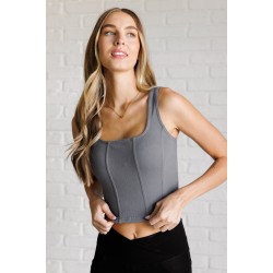 It's All About the Balance Twill Square Neck Crop Top in Titanium