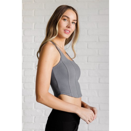 It's All About the Balance Twill Square Neck Crop Top in Titanium It's All About the Balance Twill Square Neck Crop Top in Titanium