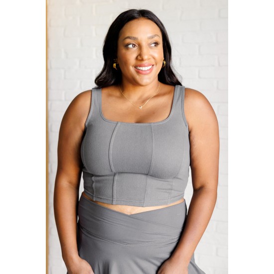 It's All About the Balance Twill Square Neck Crop Top in Titanium It's All About the Balance Twill Square Neck Crop Top in Titanium