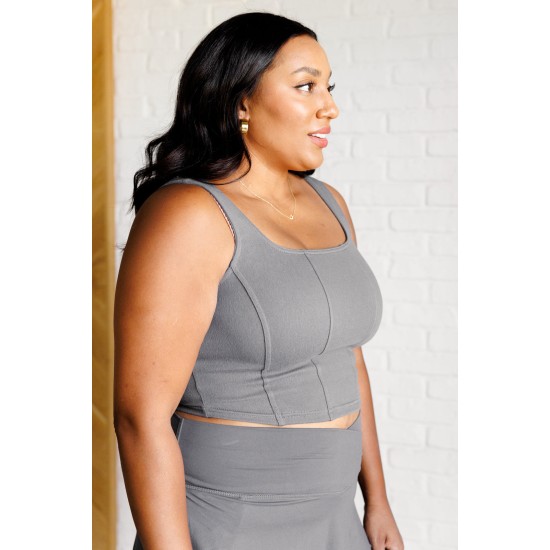 It's All About the Balance Twill Square Neck Crop Top in Titanium It's All About the Balance Twill Square Neck Crop Top in Titanium