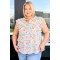 Lizzy Flutter Sleeve Top in Ivory and Pink Abstract