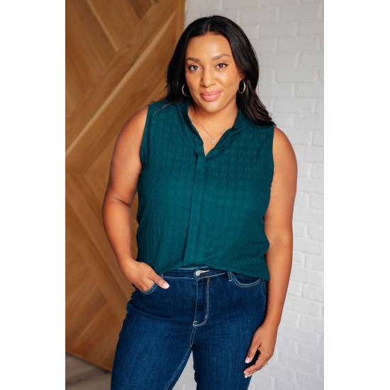 Matter of Fact Pleat Front Sleeveless Blouse in Sea Green Matter of Fact Pleat Front Sleeveless Blouse in Sea Green