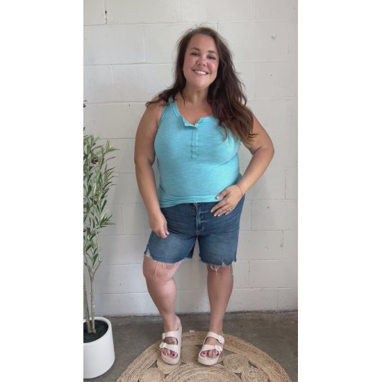 Summer Days Melange Ribbed Henley Button Down Tank in Ice Blue Summer Days Melange Ribbed Henley Button Down Tank in Ice Blue